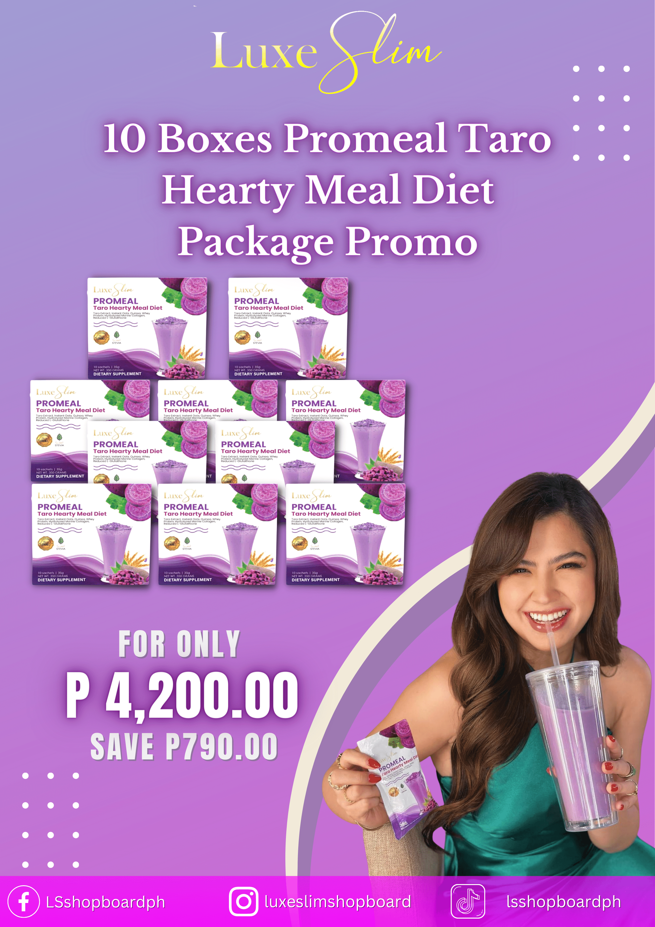 Luxe Slim Promeal Taro Hearty Meal Diet Promo Package (10 Boxes) with  Freebies Lazada PH