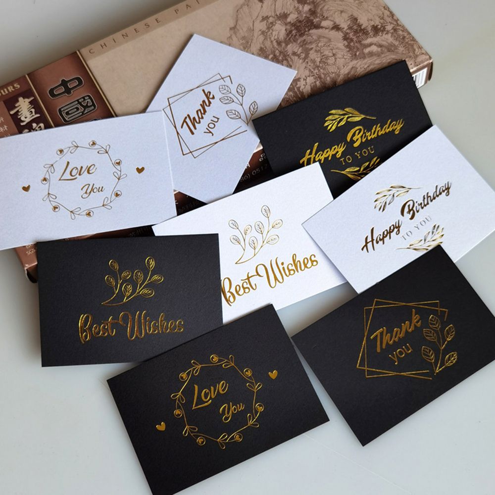QEESHE5533753 100PCS Creative Gold Stamping Happy Birthday Flower Pattern Blank Message Card Thank You Labels Bronzing Greeting Cards Blessing Tags