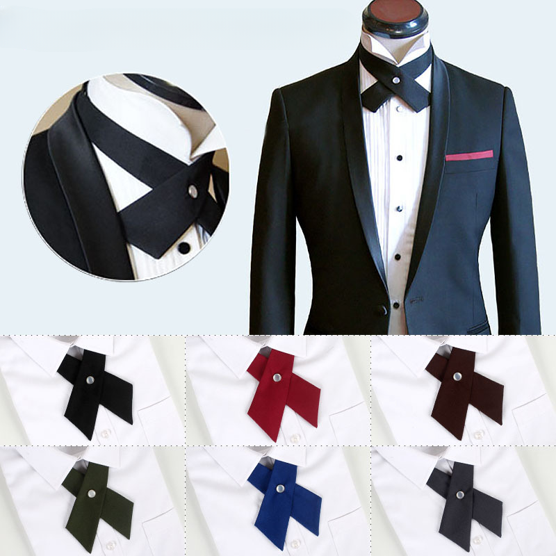 Cross Over Solid Colored Bow Ties with Adjustable Length and Size for Wedding Groom Banquet Host Bowknot Bowties