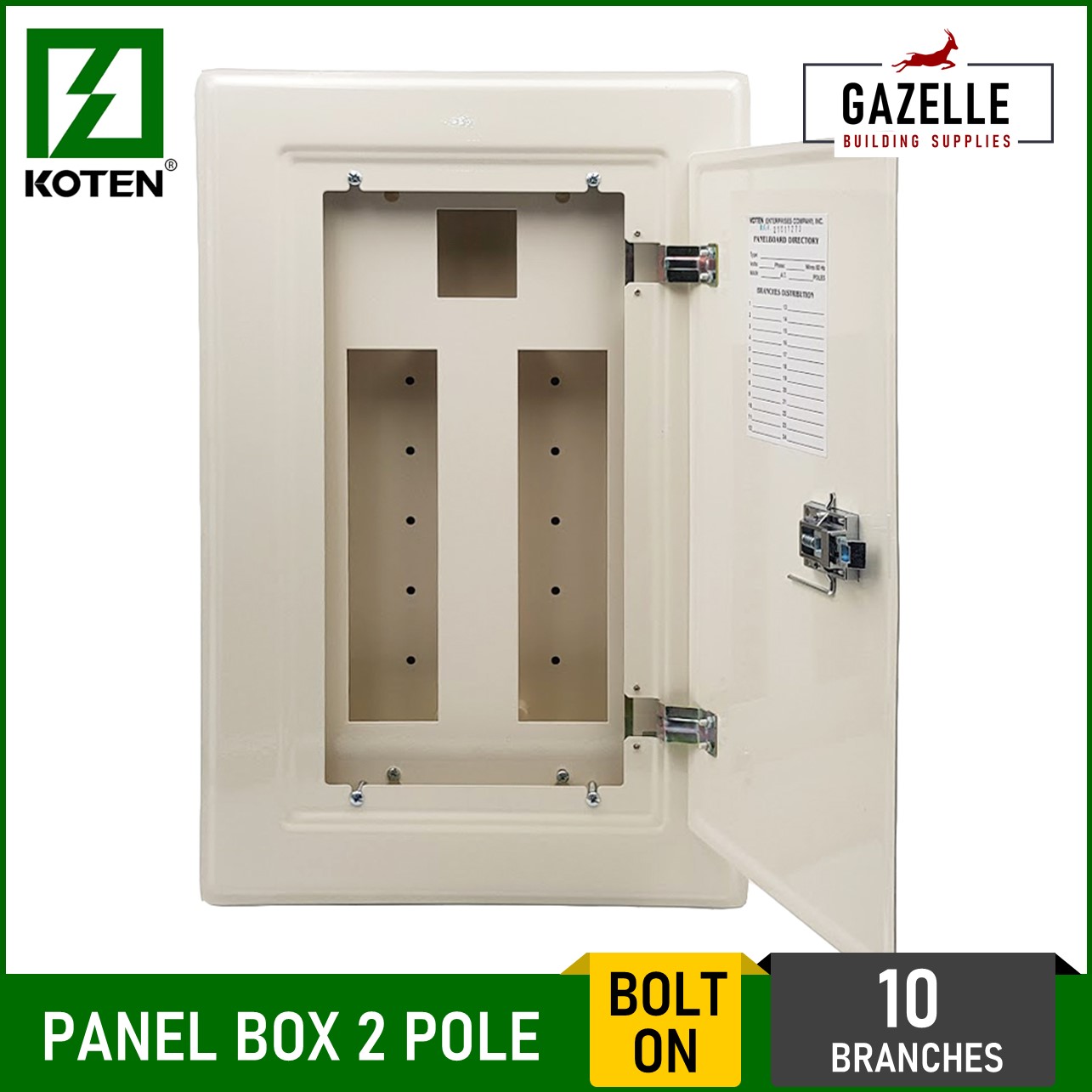 Koten Premium Type Panel Box 2 Pole Bolt On Circuit Breakers 10