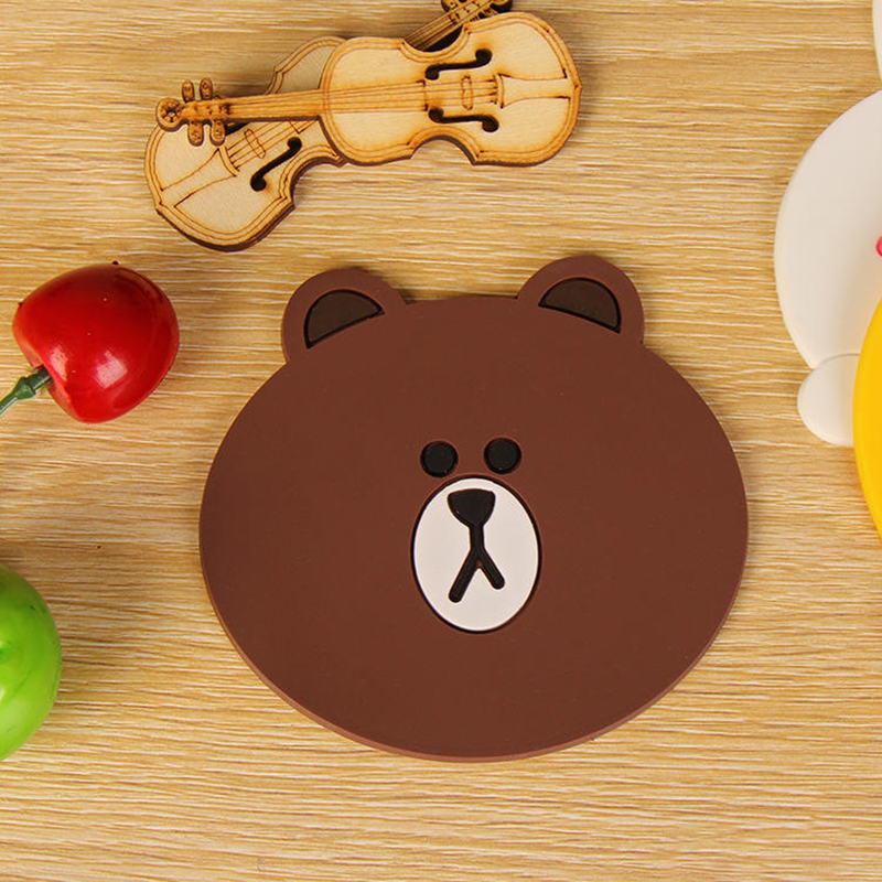 Coffee Tea Cup Placemat Silicone Material Cartoon Circle Shape with Thermal Insulation