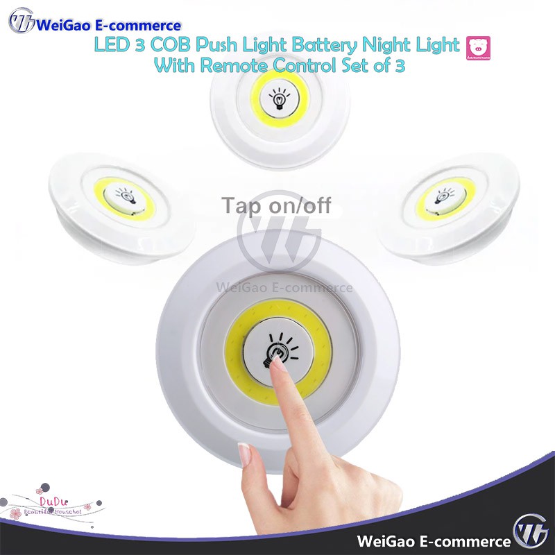 WwWG LED 3 COB Push Light Battery Night Light With Remote Control Set