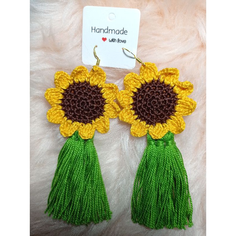 Mitch sunflower with tassel handmade crochet earrings | Lazada PH