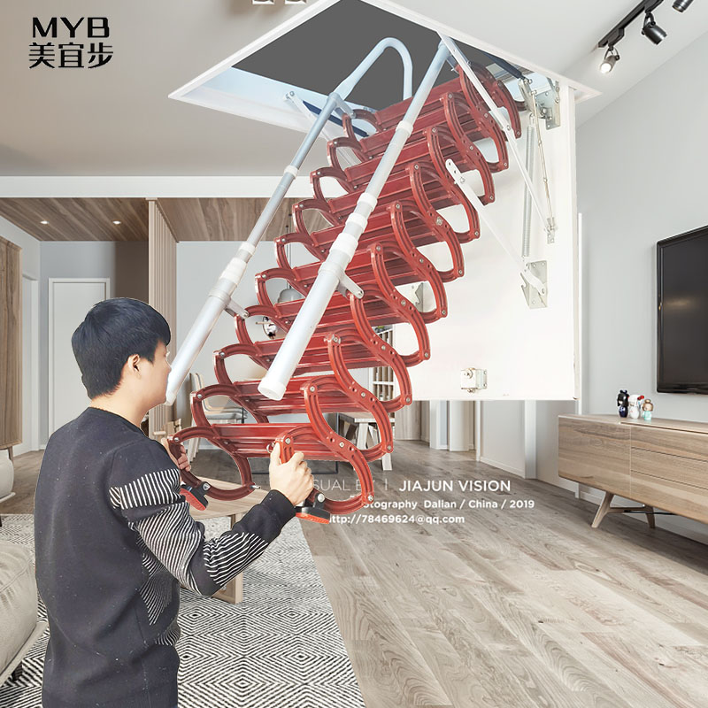 Contraction saving of indoor attic integral telescopic staircase manual  household folding ladder and compound lifting electric ladder Lazada PH