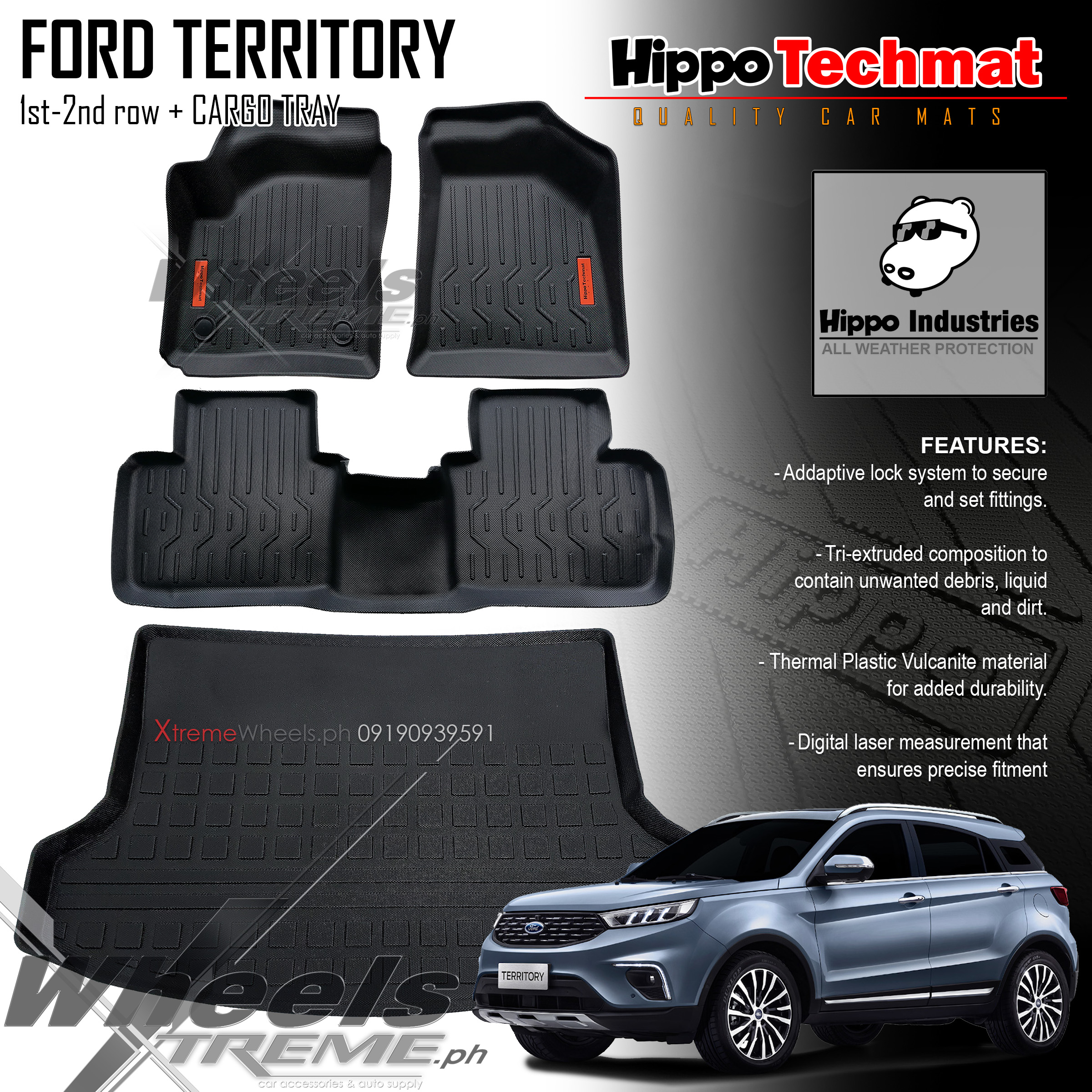 Ford TERRITORY 20212023 1st2nd row + CARGO TRAY Hippo Techmat Version 2 Deep dish matting