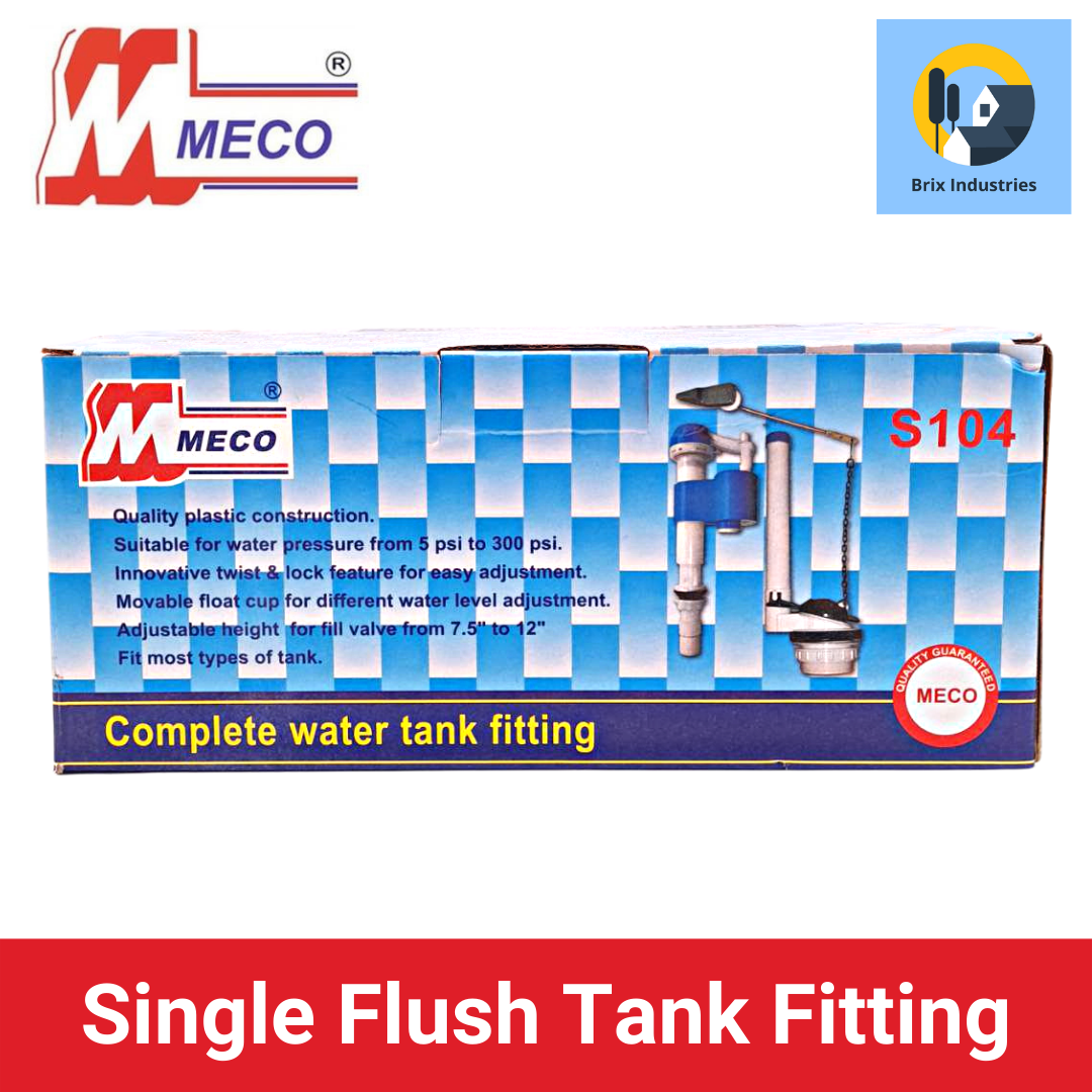 Meco Single Flush Complete Water Tank Fitting Set Lever Type S104 Brix