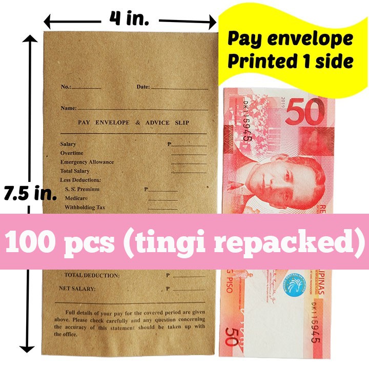 Coin Pay Envelope PAYROLL 500 Pcs Size No. 8½ Kraft Brown 7.5 in. x 4