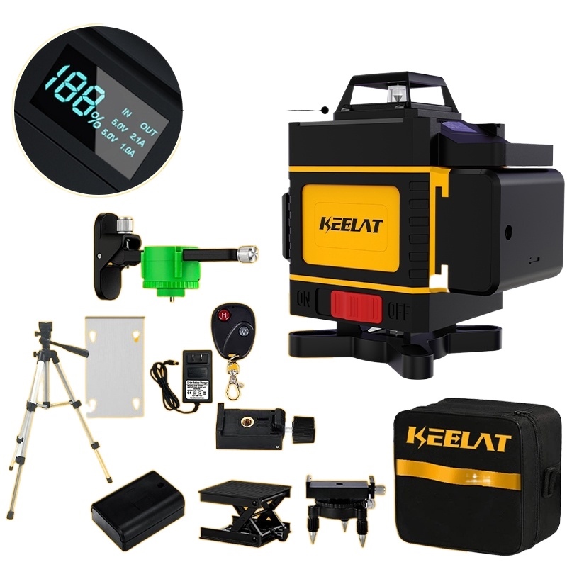KEELAT 12 16 Line 3D 4D Laser Level Green Light Cross SelfLeveling