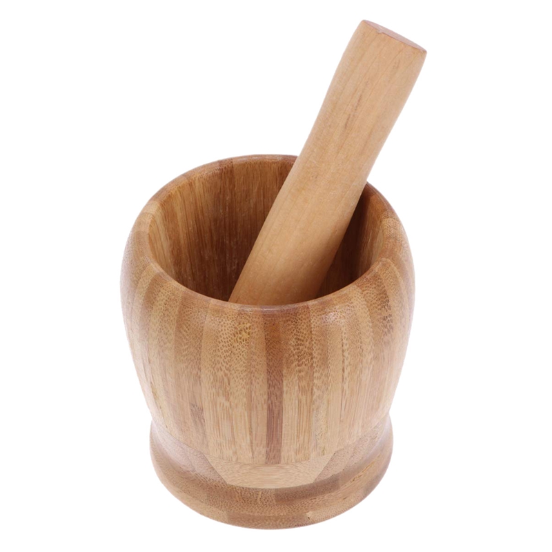 Wooden Pestle and Mortar Set Hand Masher Garlic Spice Grinder Mortar Bowl for Spices Herbs Pepper Seasonings Pills
