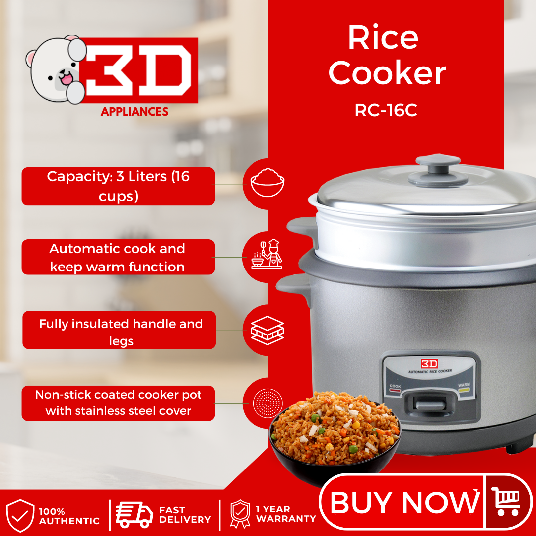 3D RC-16C Rice Cooker 3L with Steamer | Lazada PH