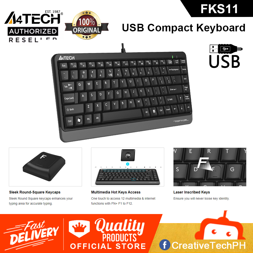 A4TECH FKS11 USB Compact Keyboard Wired Keyboard ORIGINAL Lazada PH