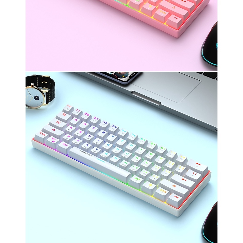 【cod】 Langtu G1000 Blue Red Switch Rainbow Rgb Backlit 61-key Bluetooth 