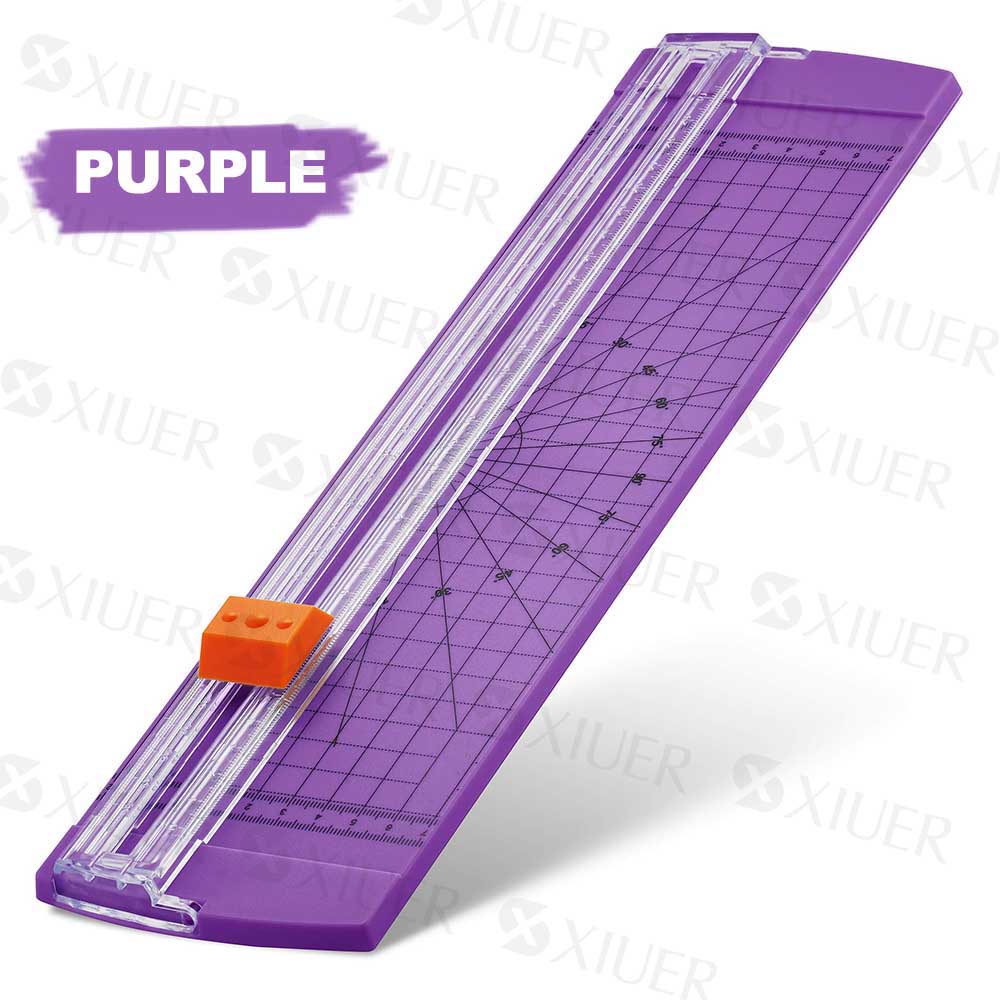 857a5 Paper Cutter Sliding Portable Mini Trimmer with Foldable Ruler for Craft Purple ABS Metal, Size: 22