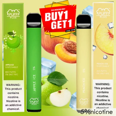 BUY 1 TAKE 1 Puff Plus Disposable Pod Device Electronic Cigarettes 5% Saltnic 800 Puffs (APPLE ICE - PEACH ICE)