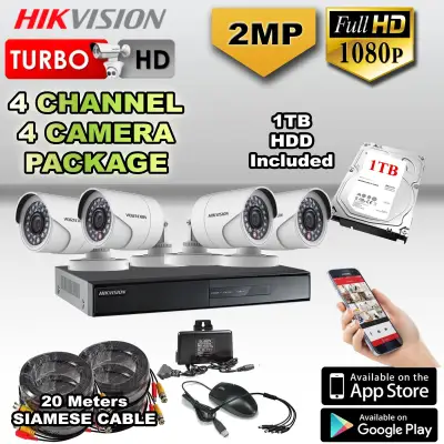 Hikvision CCTV Package / 4 Camera - 4 Channel / 2mp (1080p) / 1TB HDD / Security Camera