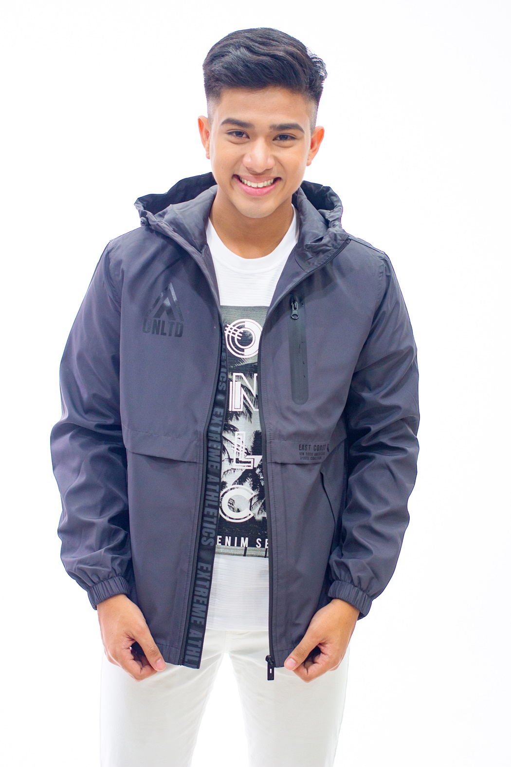 white kurta blue jacket