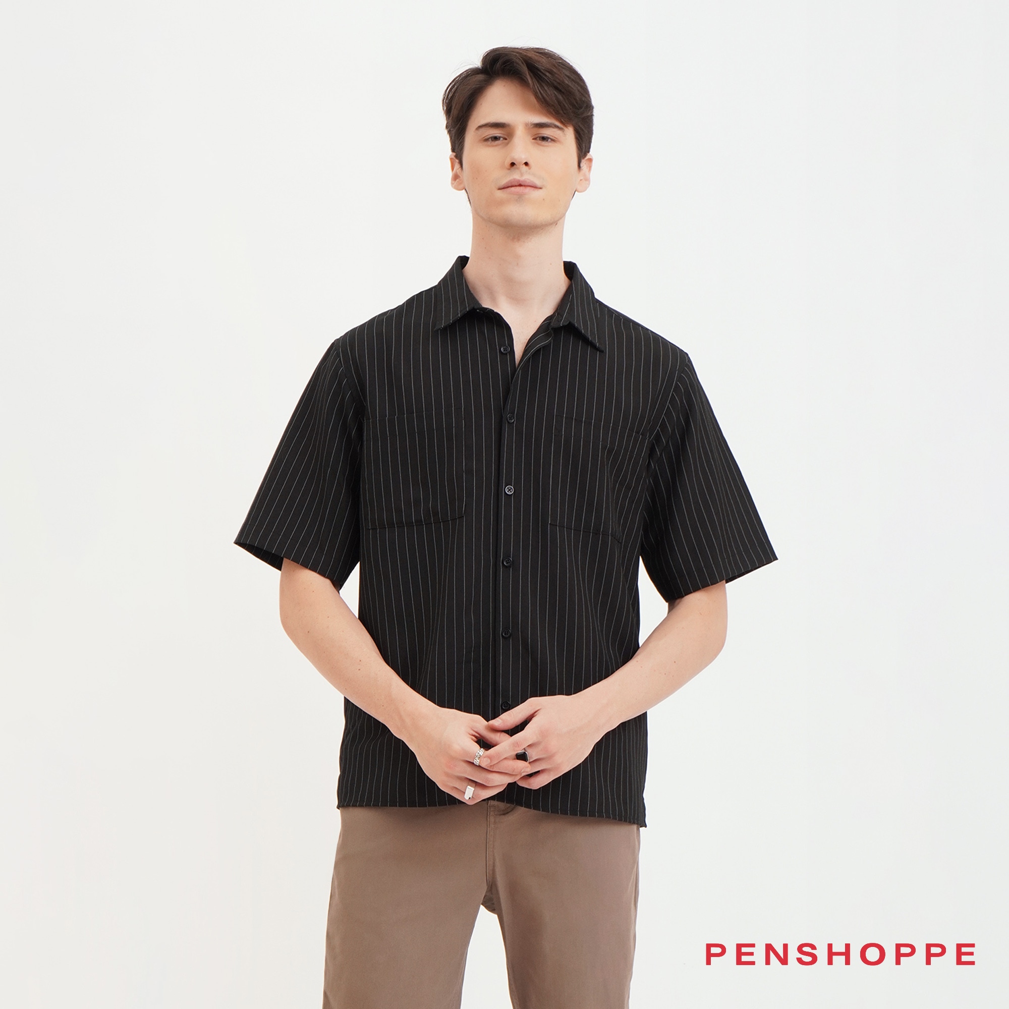 Penshoppe Dress Code Boxy Fit Pinstripe Shirt With Oversized