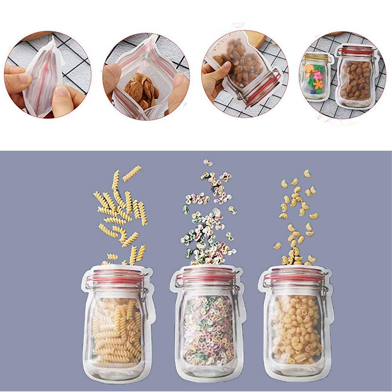 10/12pcs Mason Jar Túi Thức Ăn Hạt Kẹo Cookies Ziplock Túi Pe Waterproof Seal Bếp Fresh Xả Kho Organizer Bag