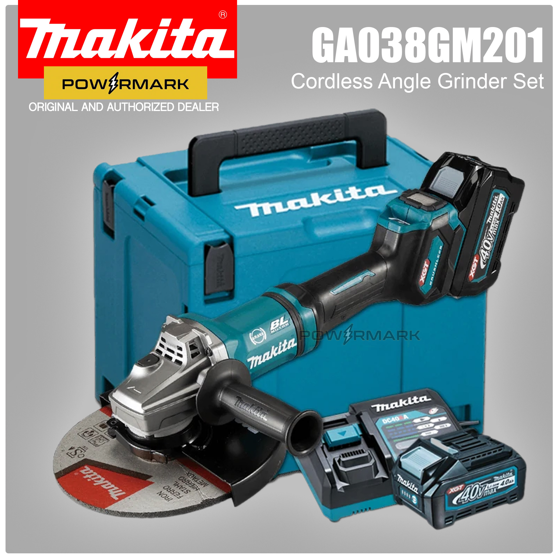 Makita GA038GM201 40V Cordless Brushless Angle Grinder 9 (XGT Series) [Set]