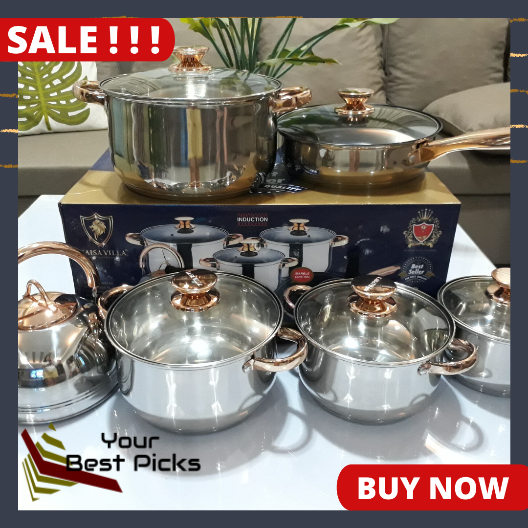 Cookware Set with Glass Lid Induction Bottom Stainless Steel Body ...