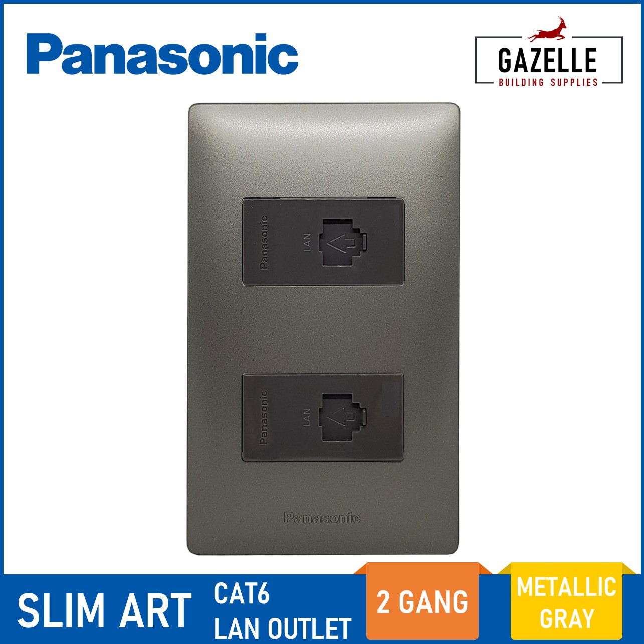 Panasonic Slim Art LAN Outlet CAT6 - 2 Gang ( Snow White / Metallic ...