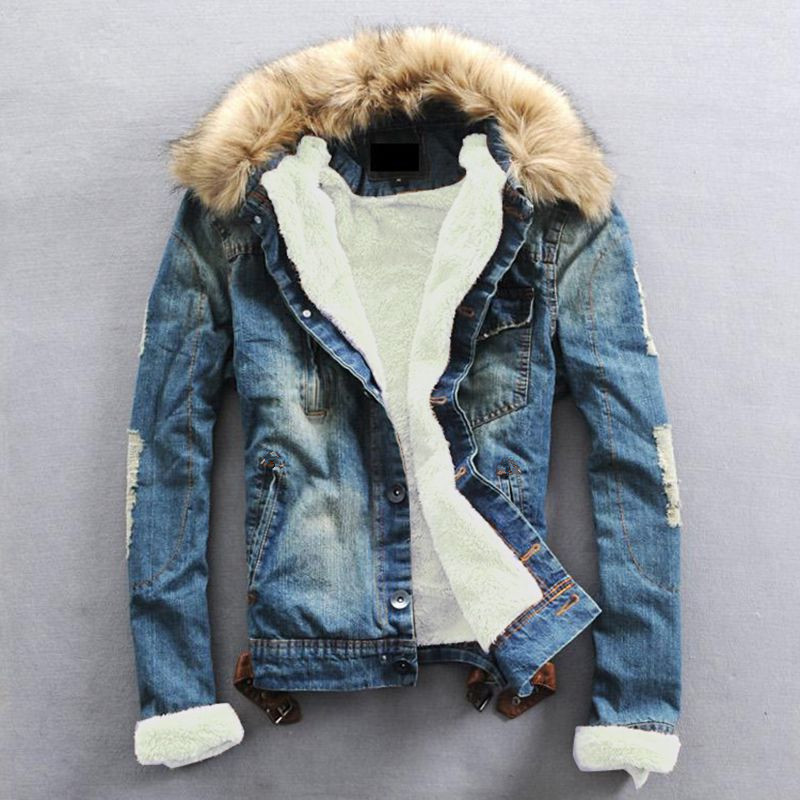 Shop Denim Jacket Men Fur Collar online 