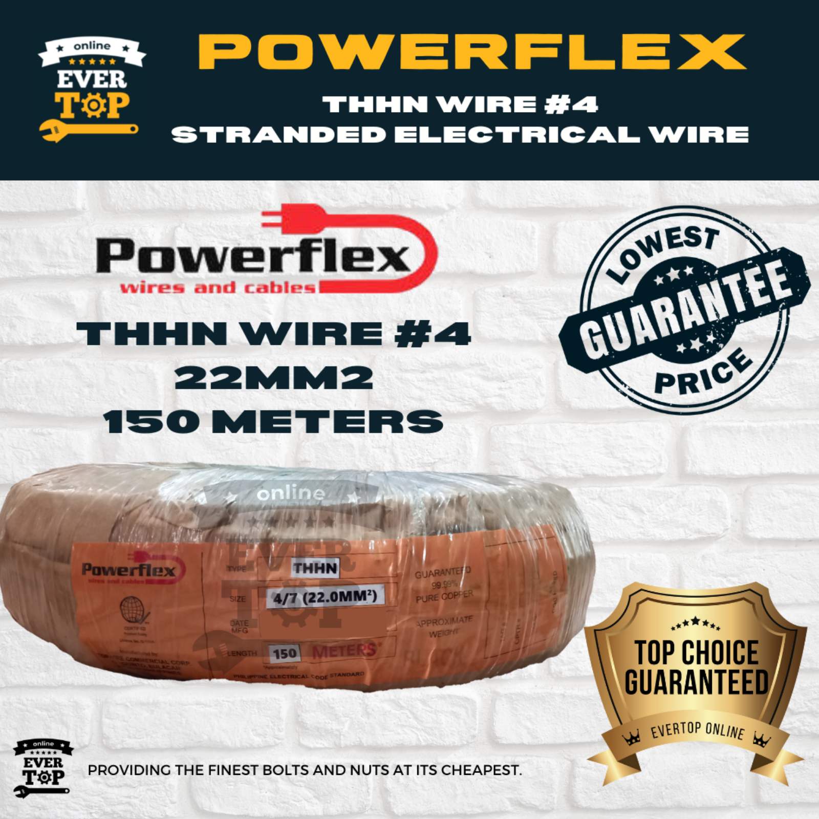 4/7 THHN 150 meters 22mm2 POWERFLEX STRANDED CABLE WIRE 4 Stranded