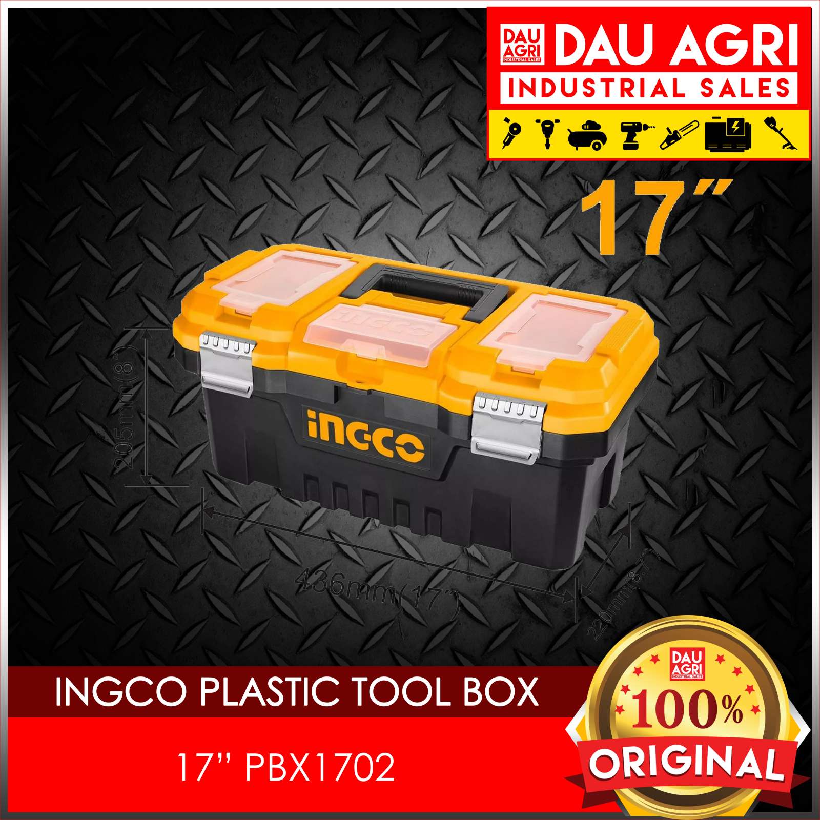 Ingco PBX1702 17" Plastic Tool Box Case Organizer with Removable Tray