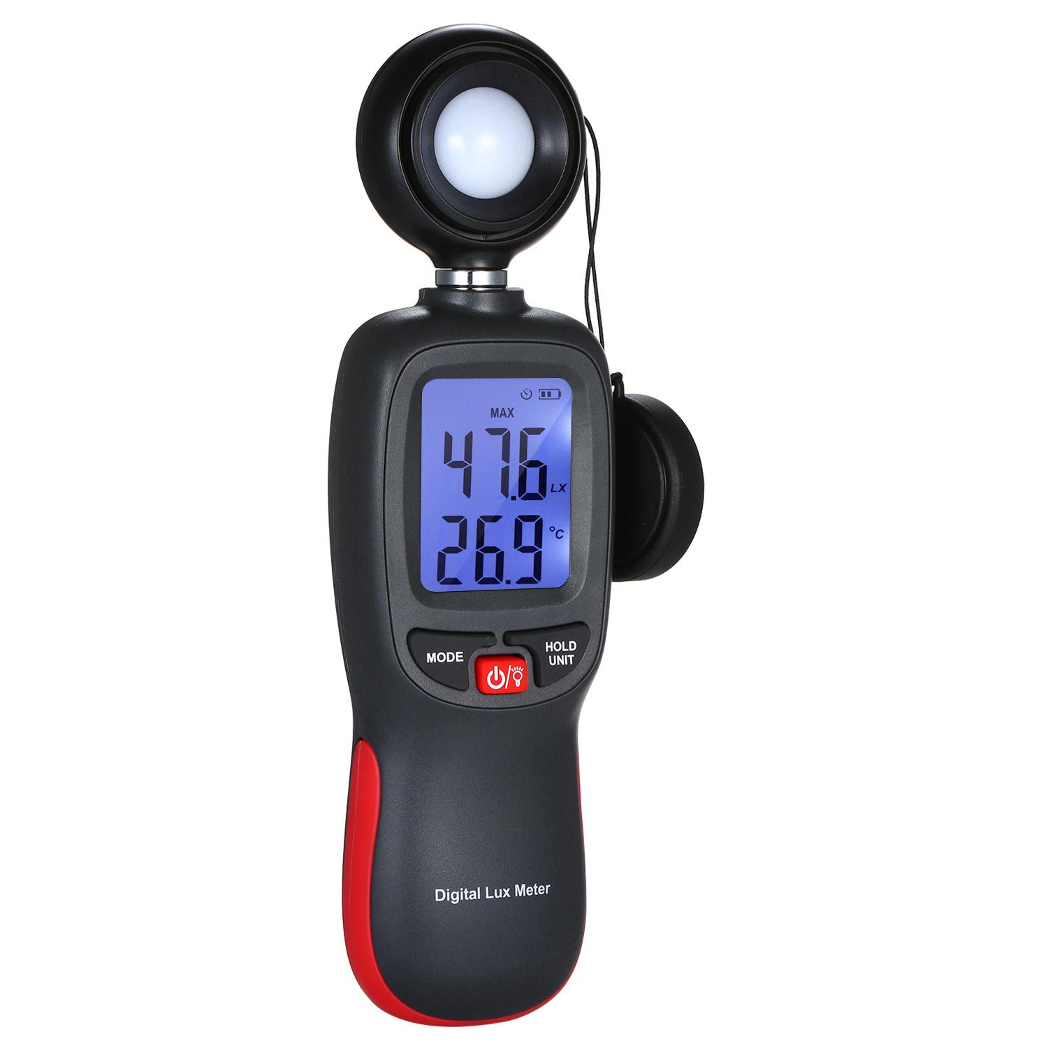 Digital Lux Meter LCD Display Handheld Illuminometer Mini Luminometer Photometer Luxmeter Light Meter 0-200000 Lux with Max/Min/Data Hold Mode