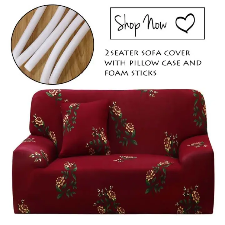 Flower Red Good Quality Soft 2 Seater Sofa Cover Living Room Sitting Decoration With Pillow Case And Foam Sticks Lazada Ph
