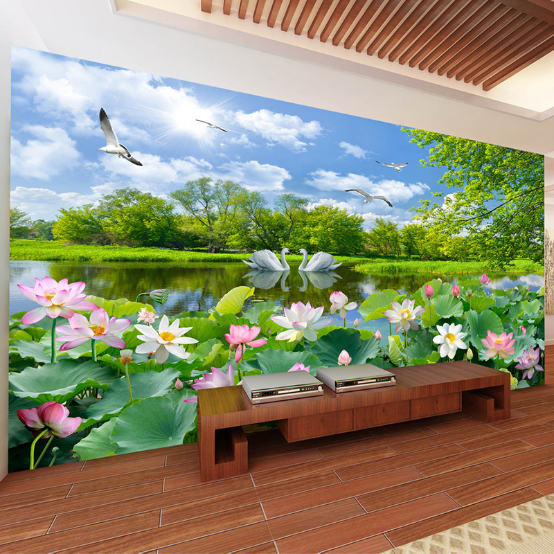 Chinese Style Photo Wallpaper 3D Swan Lake Lotus Pond Mural Living Room TV  Sofa Background Wall Painting Papel De Parede 3D Sala | Lazada PH