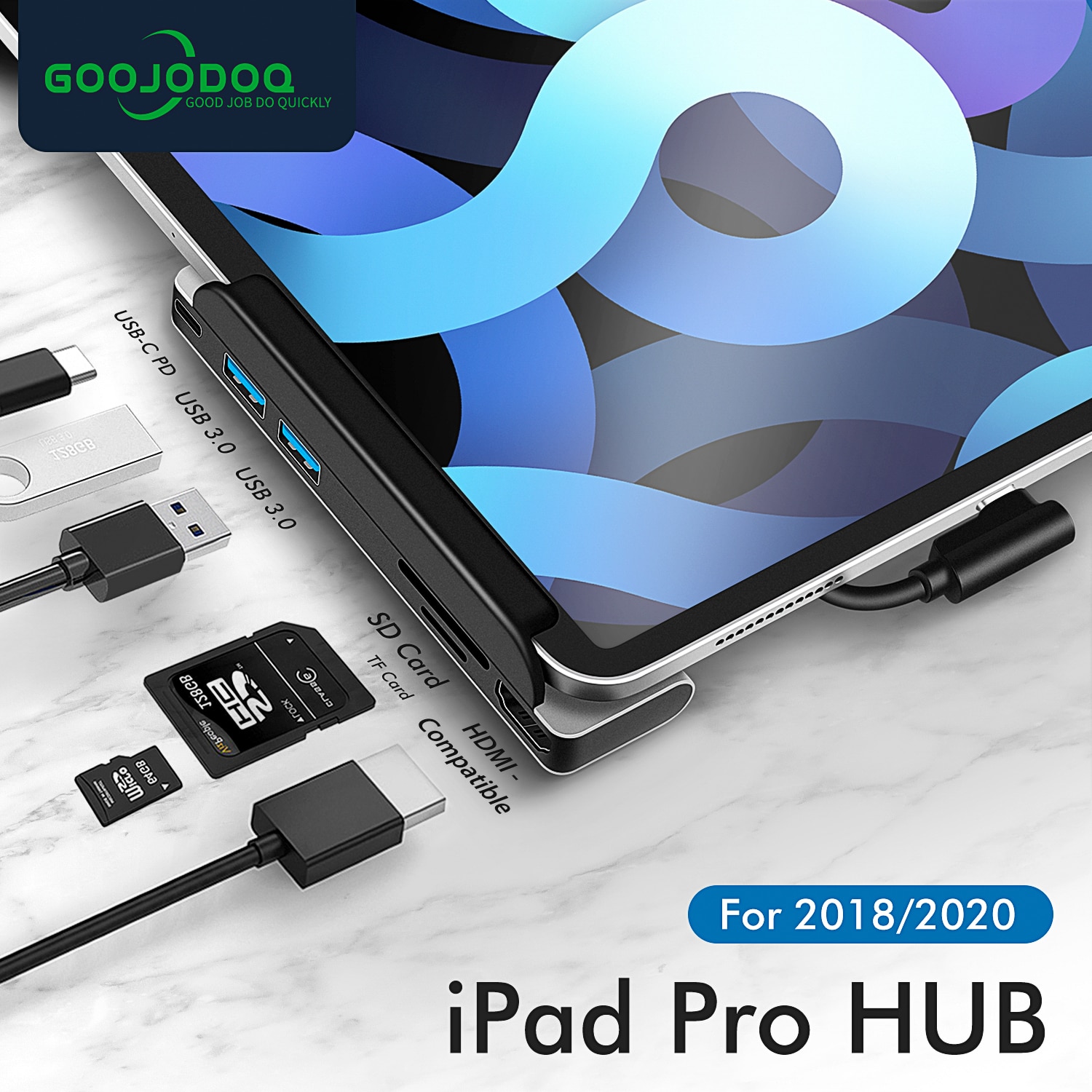 USB C HUB สำหรับ iPad Pro 12.9 11 2020 2018ประเภท C HUB HDMI USB ที่เข้ากันได้ USB 3.0 PD การ์ดความจำ USB-C อะแดปเตอร์ฮับ USB สำหรับ MacBook Air