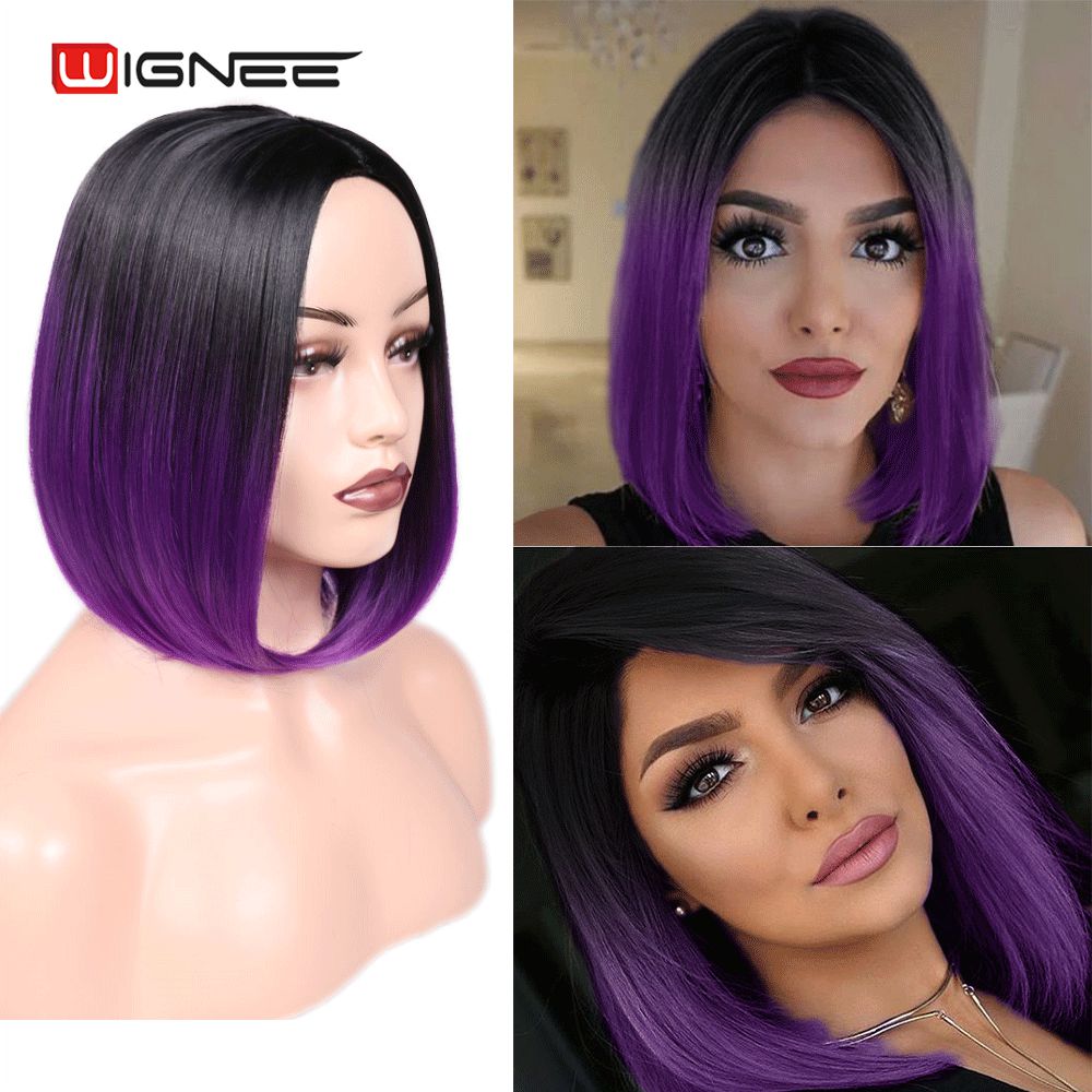 Wignee Short Straight Bob Hair Synthetic Wigs For Women 2 Tone Ombre Color  Wigs Blue/BUG/Green/Ash Blonde Glueless Cosplay Hair | Lazada PH