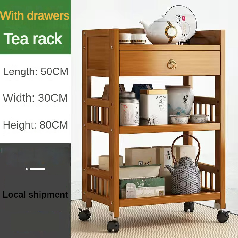 Tea Bamboo Wood Office Shelf Tea Living Room