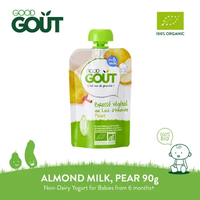 GOOD GOÛT Almond milk and Pear Non-Dairy Yogurt 90g Organic Vegan, Plant-based for Babies 6 months+ and Young Children