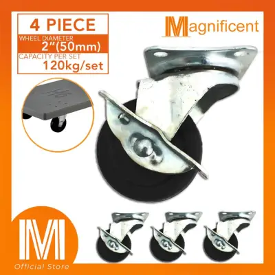 Plate Type With Brake Black Rubber Wheel Casters 2" for Industrial Automotive Medical Equipment (4 pcs)