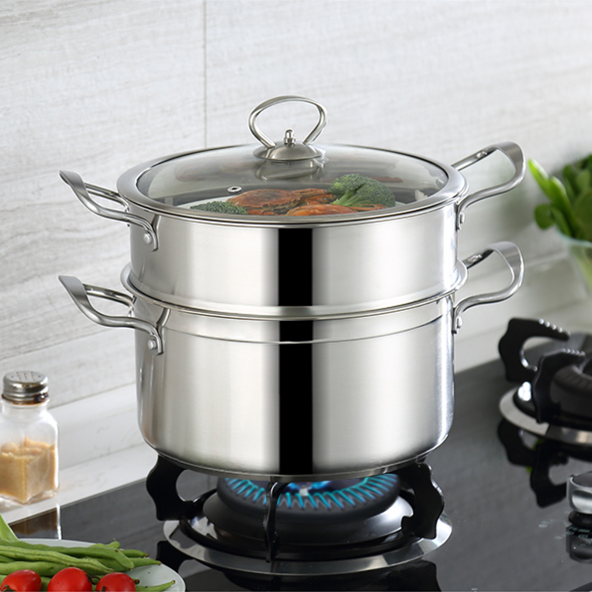 Stainless steel steamer 3 layers 26cm thick steamer multilayer cooking