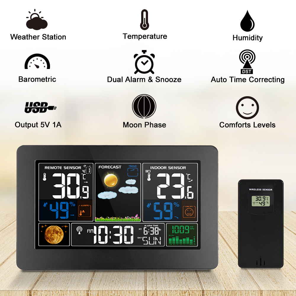 3-In-1 Weather Station Clock Wall-Mounted Digital Clock Thermometer ...