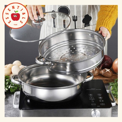 EH 2 Layer Stainless Steel Steamer Pot Cooker Cookware Double Boiler
