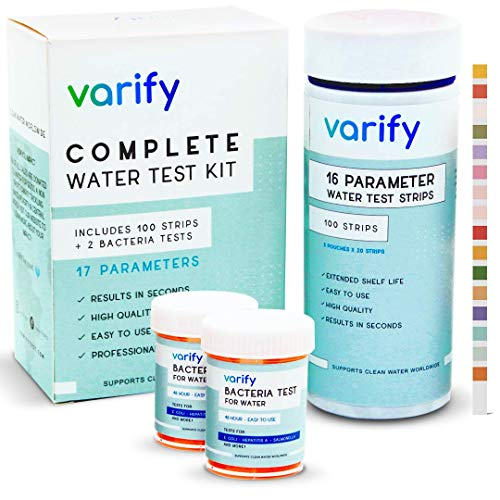 VARIFY 17 in 1 Premium Drinking Water Test Kit 100 Strips + 2 Bacteria Tests Home Water