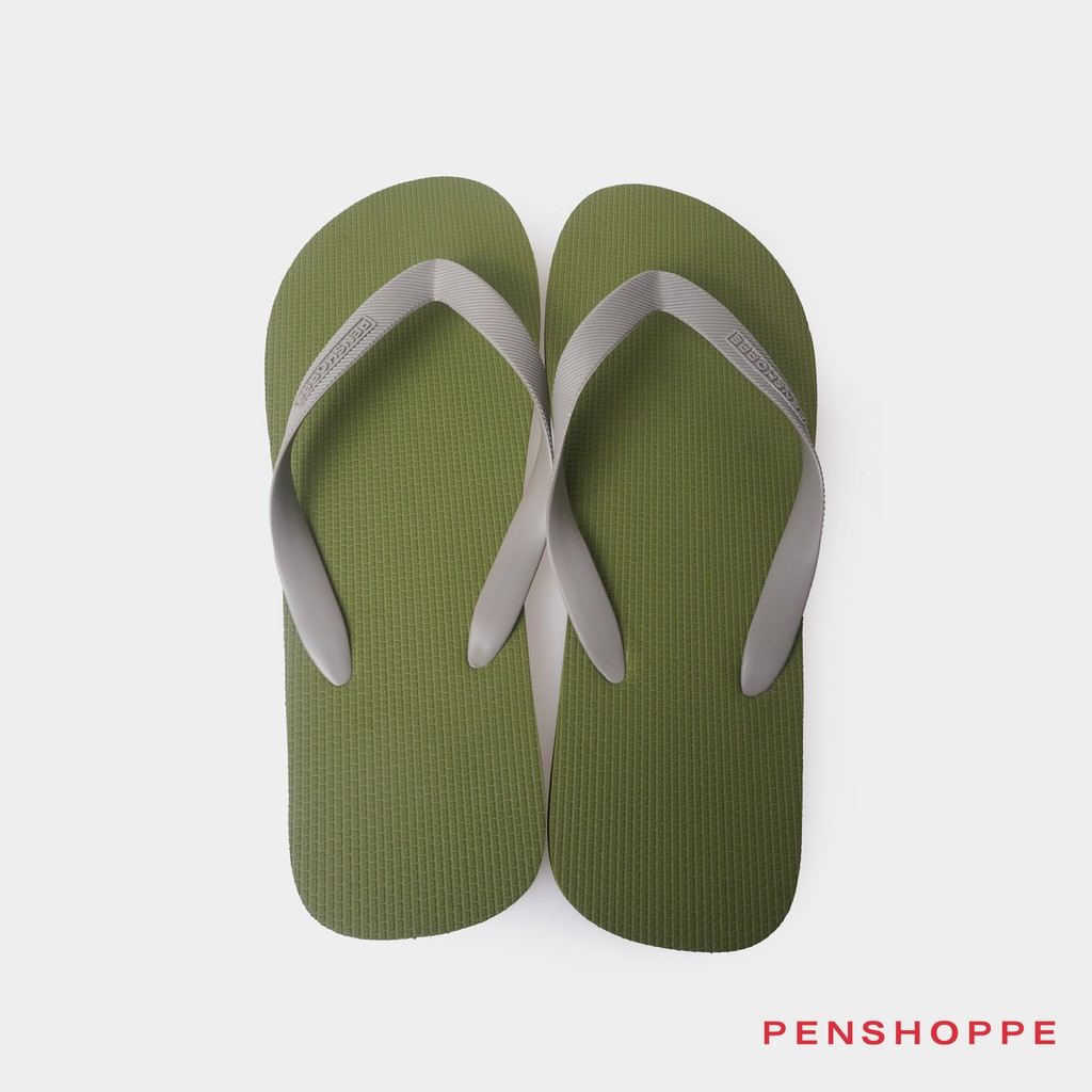 Penshoppe All Day Plain Combination Flip Flops Slippers For Men (Olive ...