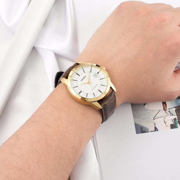 Casio MTPV004 Gold Case Brown Leather Strap Men's Watch MTP-V004GL-7A |  Lazada PH