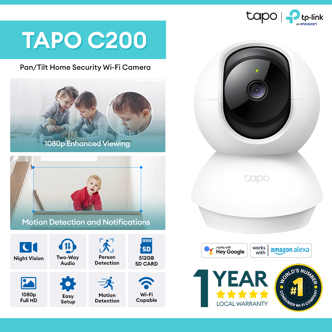 TP-Link Official Tapo C200 1080p Indoor 360 Degrees Pan and Tilt WiFi  IP Security Cctv Camera Connect to Cellphone Two Way Audtio with Mic and