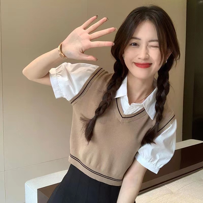 Women's Korean Solid Short Sleeve T-shirt V-Neck Short Top
