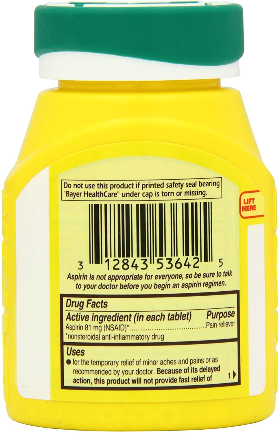 EXPIRY 06/2020 Aspirin Regimen Bayer 81mg Enteric Coated Tablets Pain