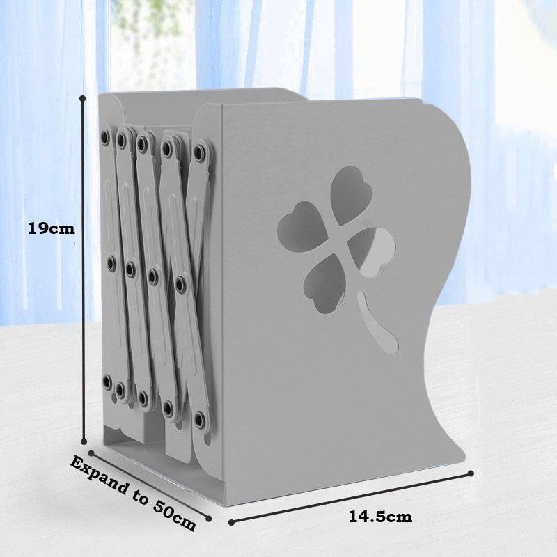 Metal Expandable Colored Bookends / Bookstand fourleaf clover design 7 Inches Height Expanded