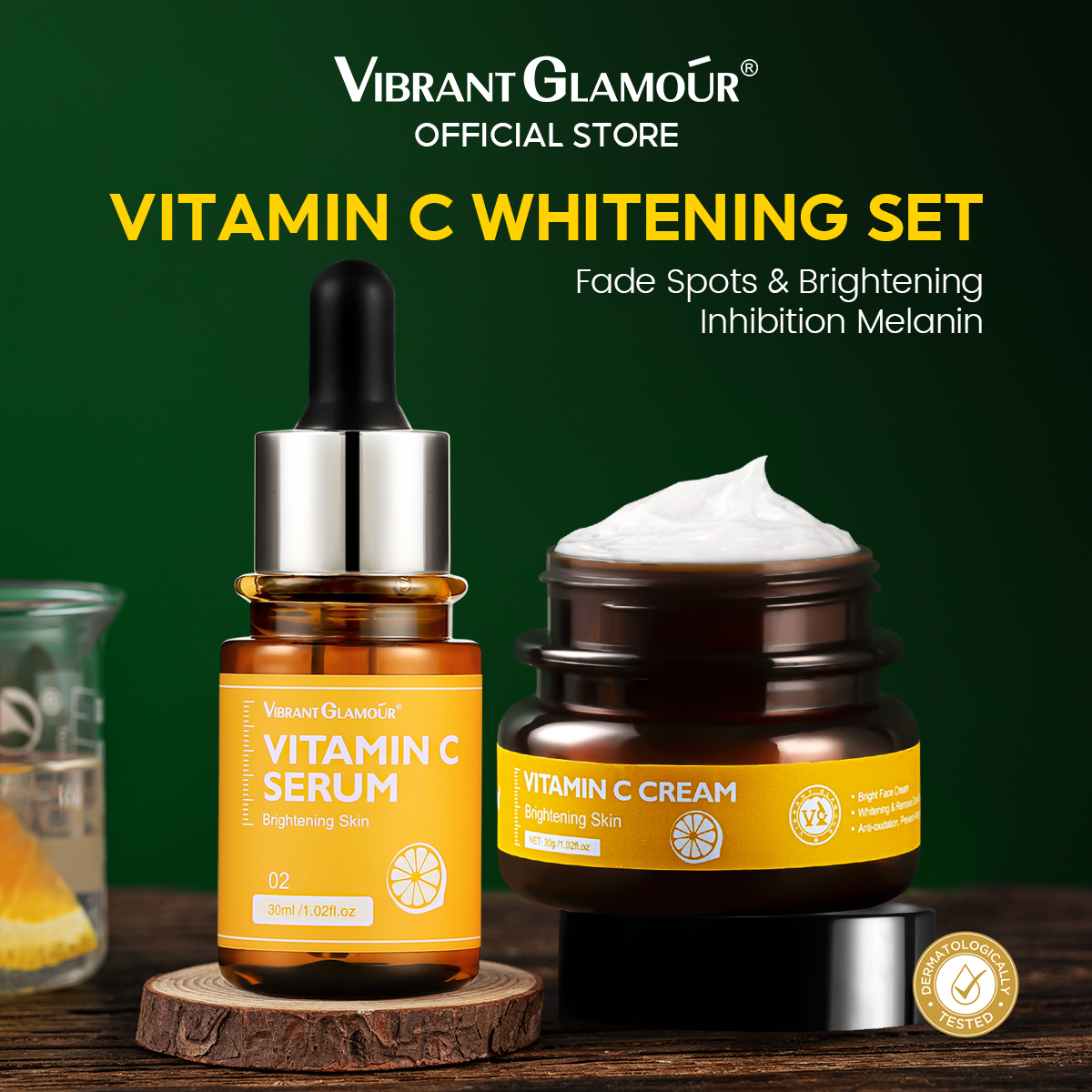 VIBRANT GLAMOUR FDA Vitamin C Whitening Face Cream + Face Serum 2 PCS