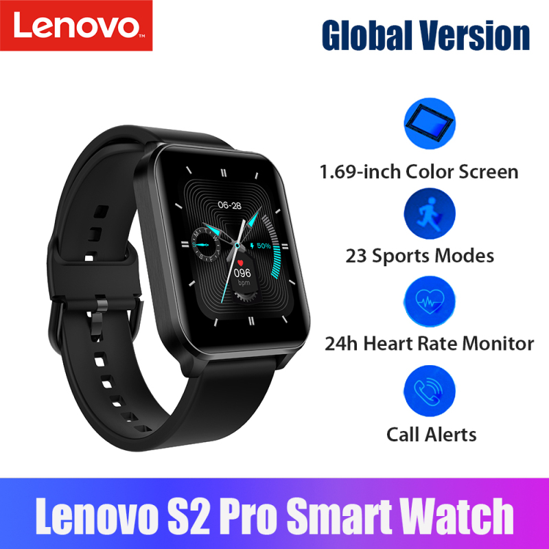 Phiên bản toàn cầu Đồng hồ thông minh Lenovo S2 Pro Vòng đeo tay thể thao Màn hình màu 1.69 inch BT Thể dục theo dõi với 23 chế độ thể thao / Chống nước IP67 / Màn hình nhịp tim 24h / Nhắc nhở cuộc gọi Tương thích với điện thoại Android iOS