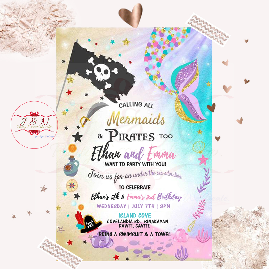 12pcs Mermaid with Pirate Things Theme (Any Age) Personalized Birthday ...