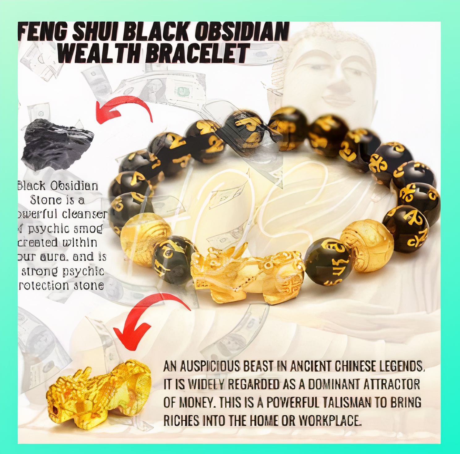  LOTONTJ Feng Shui Pixiu Wealth Bracelet Color Change Piyao  CAI/Fortune Mark Dice Coin Beads Himalaya Flower White Crystal 12mm  Powerful Chakra Gemstone Talisman Attract Money Gamble Luck Windfall :  Clothing, Shoes
